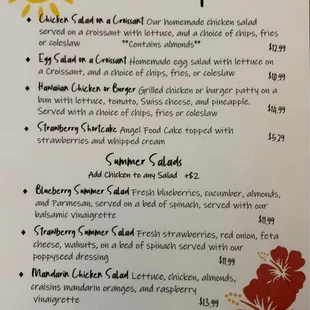 Menu summer specials