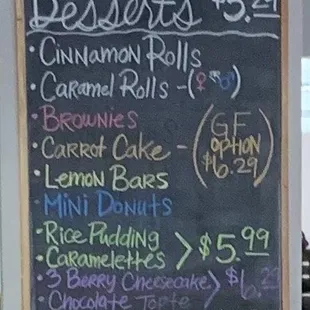 Dessert menu