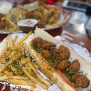 Fried Shrimp Po - Boy with upgraded crawfish fries.
