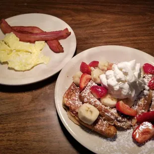 Try our new strawberry and banana French toast!!