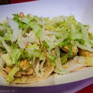 Chicken Tacos from Taquitos Truck (outside).