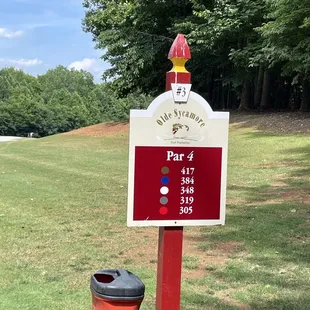 Yardage for hole three