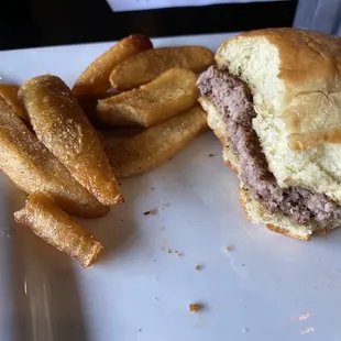 a hamburger and french fries