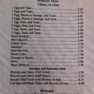 Breakfast Menu
