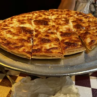 Thin crust cheese pizza