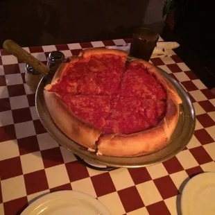 Deep dish Chicago style cheese burger pizza! Worth the wait