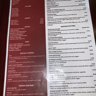 Back side of menu