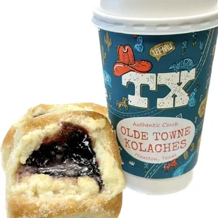 Blueberry Cream Cheese Kolache and Hot Coffee