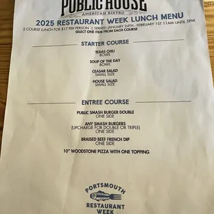 Restaurant Week Menu