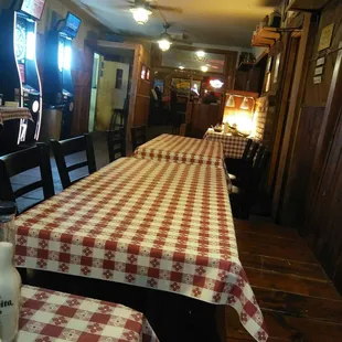 a table and chairs in a restaurant