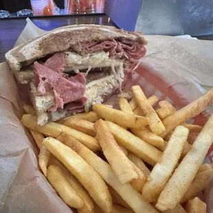 Ruben with fries. It was a St. Pattys Day special