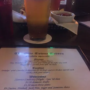 Deschutes Fresh squeezed IPA, and menu.