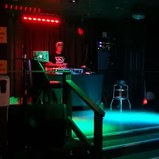 a stage with a laptop on it