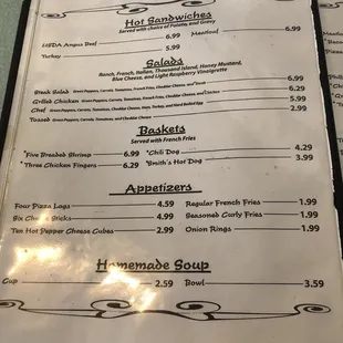 the menu of the olde tyme