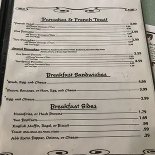 the breakfast menu