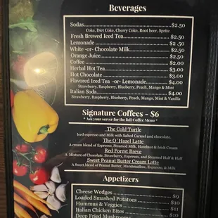 Menu drinks