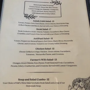 Salad &amp; soup menu