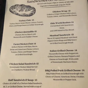 Sandwich menu