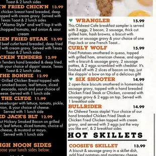 the menu for the breakfast