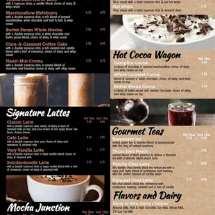 Coffee menu