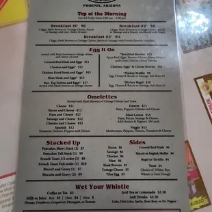 Breakfast menu