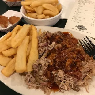 Large Pork Plate w/ Fries and Hushpuppies