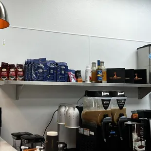 a coffee bar with a variety of coffees