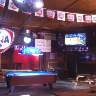 a pool table and a pool table