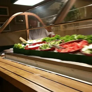 a salad bar in a restaurant