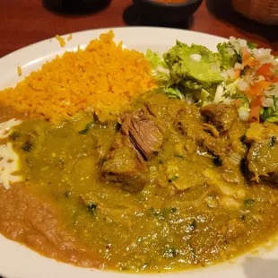 Chili Verde pork: juicy pork stew, not spicy.