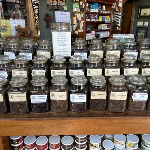 a display of jars of coffee