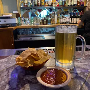 Beer, chips and salsa