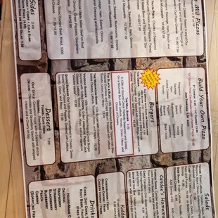 the menu of the restaurant