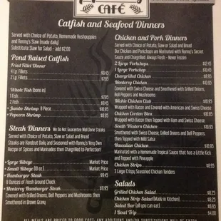the menu for the restaurant