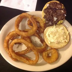 Onion rings could be better, batter falls off after the first bite
