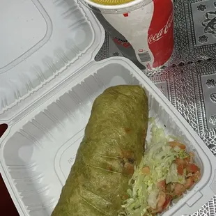 Vegan burrito on spinach tortilla