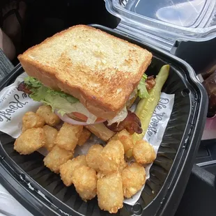 Rooste Stack (no ham) with tots. Outstanding!