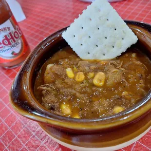 Burgoo is waiting for you at the breakfast buffet along the back wall.