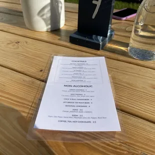 Drink menu
