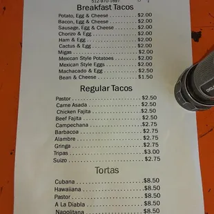 Ole Taco Menu