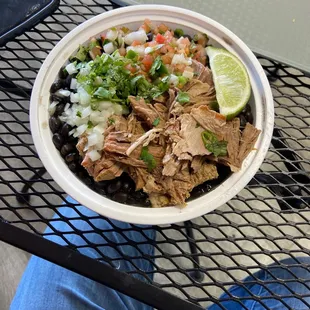 Rice, Beans and pork.