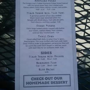  menu on a table