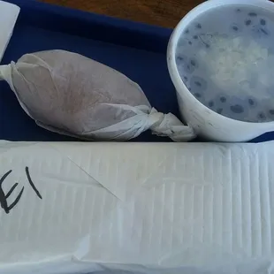 Deviled crab, whole Cuban, and a bowl of blackbeans and onion.