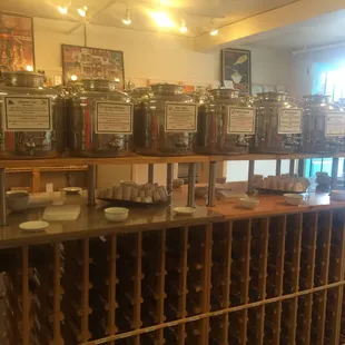 a wine rack with bottles of wine