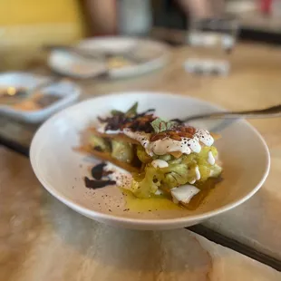 Fatteh Caramelized Onion, Cauliflower, Crispy Mushrooms, Pine Nuts, Yogurt