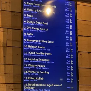Beer menu