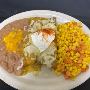 2 Suizas Chicken Enchiladas Topped with Verde