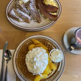 Waffle topped with Peaches