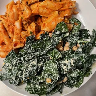 Penne a la Vodka Kale Caesar Salad