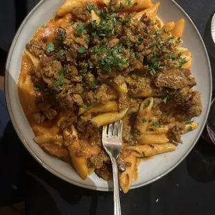 Penne a la vodka with "sausage"